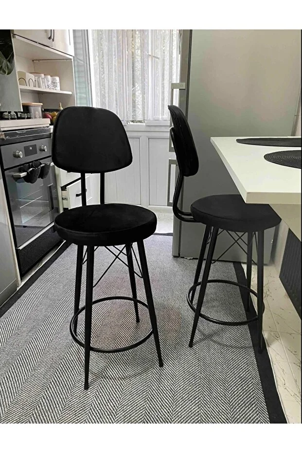 Yeni Babyface Kumaş Dolce Bar Sandalyesi 75 Cm Siyah. 100 Ile 115 Cm Arası Ada& Masalara Uygundur.